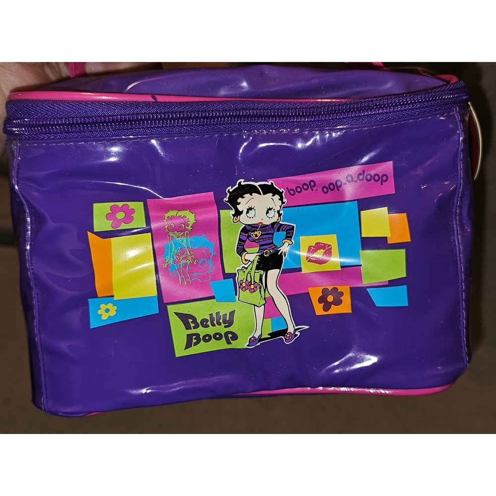 Vintage 2003 Betty Boop Purple Cosmetic Travel Makeup Vanity Bag w/Rop Handle - Picture 6 of 6
